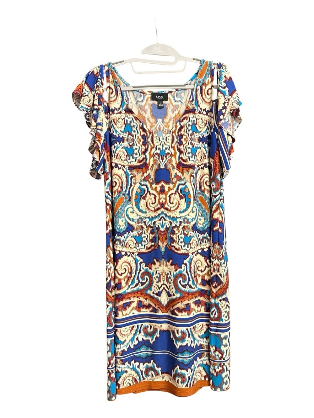 MSK-Paisley Cold Shoulder Shift Dress - Picture 4 of 10